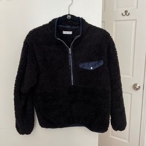 Anine Bing Sierra Half Zip Pullover Sherpa Fleece Teddy Sweatshirt Black XS